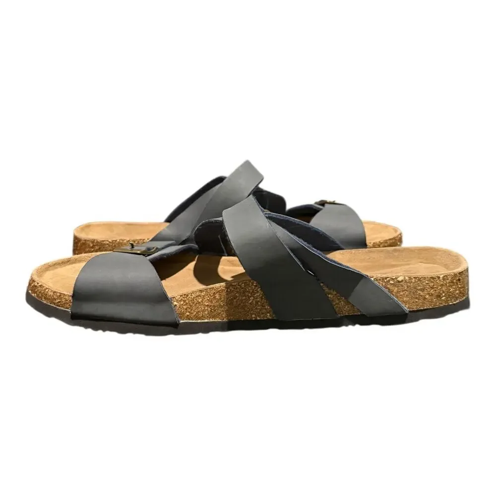 Guoluofei Men’s German Gray Brown Leather Strappy Sandals EU Size 46 US 12  12.5